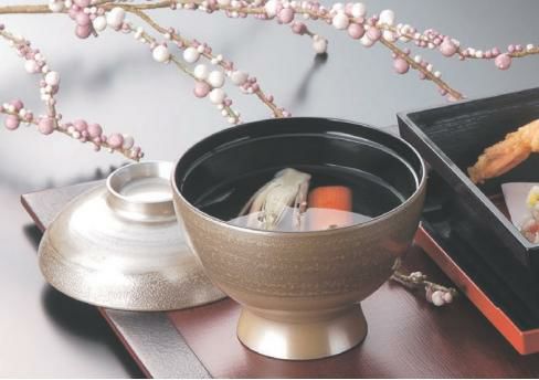 小吸椀 花仙才椀錆研ぎ出し銀地塗本漆塗 漆器