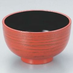 丼碗 4.5寸布目筋入丼朱かすり 漆器
