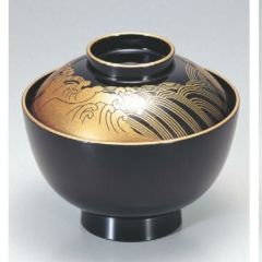 小吸椀 新越前椀黒金波 SH塗 漆器