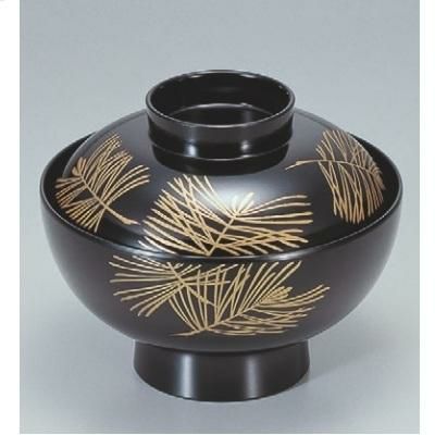 小吸椀 御殿吸椀黒に松葉 漆器
