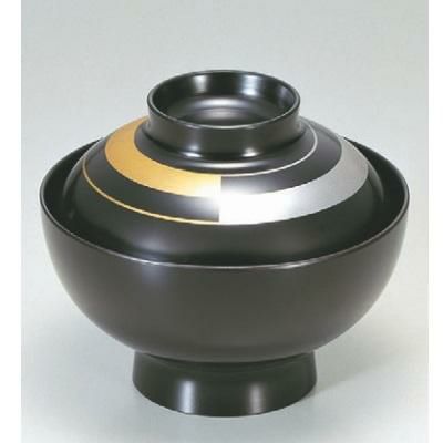 小吸椀 花仙才椀黒帯市松 漆器