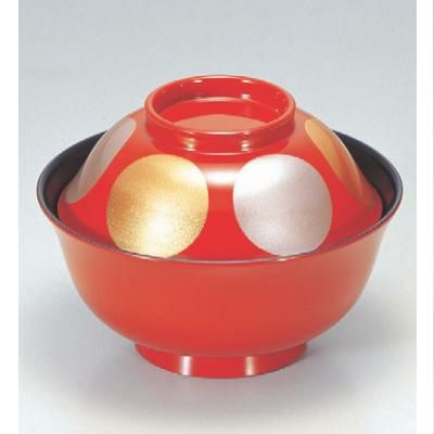 小吸椀 4寸羽反吸椀朱金雅日月 漆器