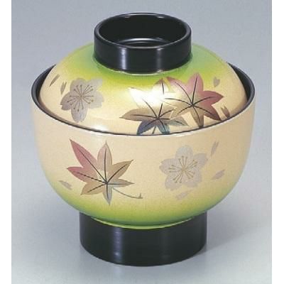 小吸椀 高台椀グリーンかすみ春秋 漆器