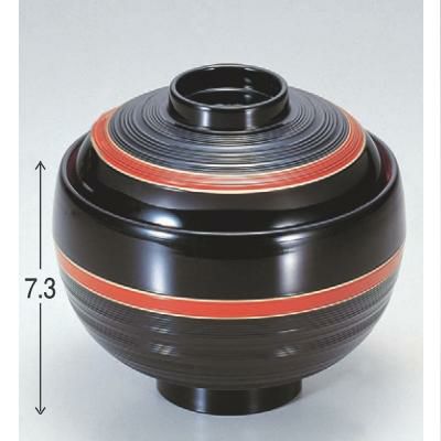 小吸椀 卵型吸椀黒に帯朱内朱 漆器