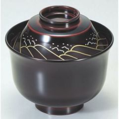 小吸椀 富士羽反小吸椀溜波本漆塗蒔絵 漆器