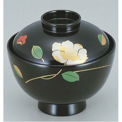 小吸椀 越前椀黒に山茶花本漆塗 漆器