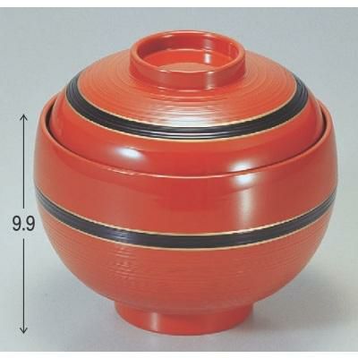 丼碗 卵型丼椀朱に帯黒 漆器