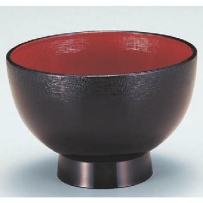 丼碗 4.5寸渕布目高台丼黒内朱 漆器