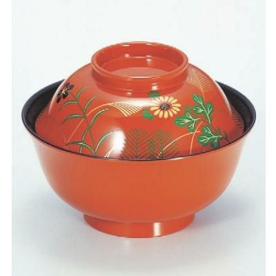 小吸椀 4寸羽反吸椀朱内黒秋草 漆器