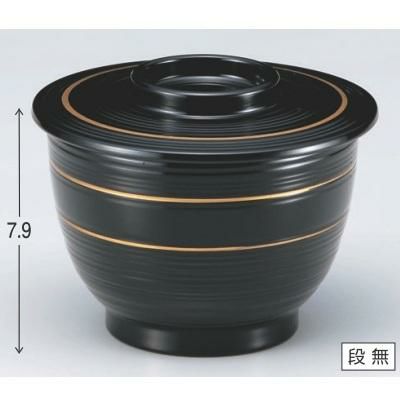 飯碗 ロクロかぶせ椀黒金ライン内黒塗 漆器