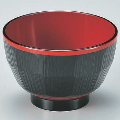 汁椀 3.6寸ハツリ亀甲木目汁椀黒内朱渕朱 漆器
