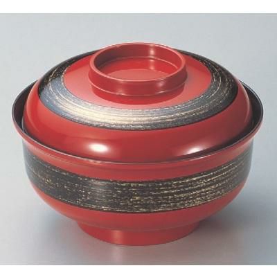 丼碗 5寸日野丼朱帯黒金かすり 漆器
