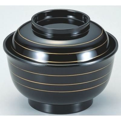 飯碗 4.5寸美里飯器黒金ライン内黒塗 漆器