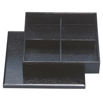 松花堂 8.5寸松花堂黒オヤフタ十字仕切付