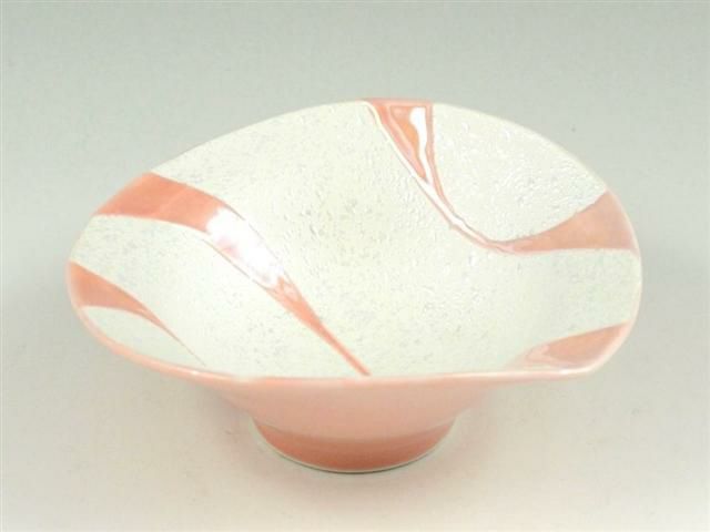 ピンク釉流水ラスター 朝顔形小鉢