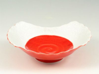 見込紅釉市松ラスター ウェーブ小鉢