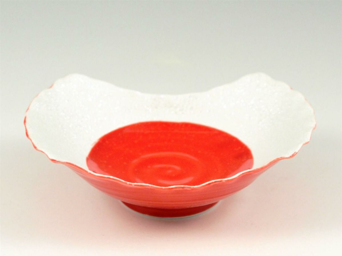 見込紅釉市松ラスター ウェーブ小鉢