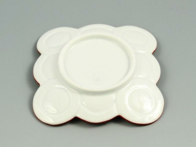 白磁赤線吉祥結び 小皿