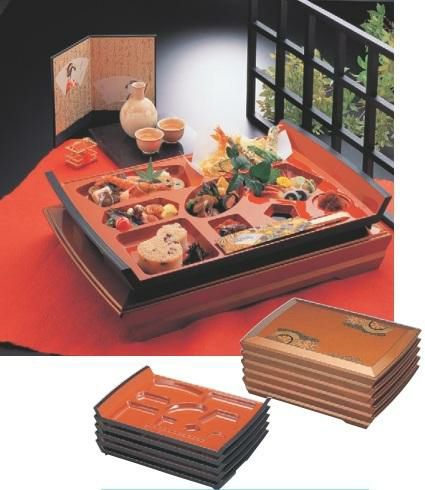 弁当箱 宝来弁当金梨地御所車(プレート朱天黒)セット