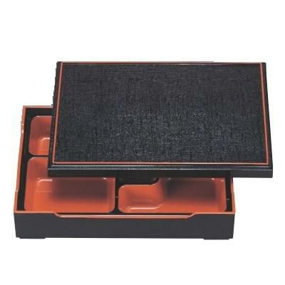 松花堂 尺1寸長手雅松花堂平蓋黒布目天朱(仕切付)