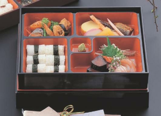 松花堂 尺0寸長手布目松花堂黒渕朱(仕切付)