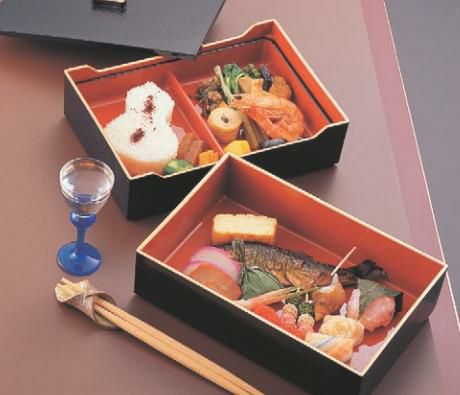 弁当箱 8寸 長手千筋弁当 黒内朱天金 2段 下段オヤ