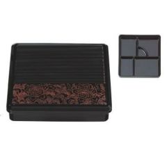 弁当箱 尺0寸角千筋弁当朱牡丹(黒メラミン仕切付)