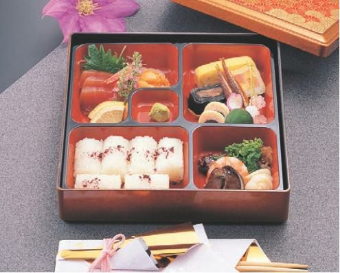 弁当箱 D.X8寸角弁当金梨地二色菊(仕切別)