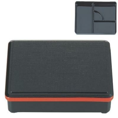 松花堂 8寸長手布目松花堂黒渕朱(仕切固定)