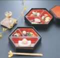 弁当箱 7寸六角弁当朱パール竹林 (蓋のみ)