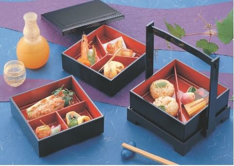 松花堂 5寸千筋松花堂用T仕切朱