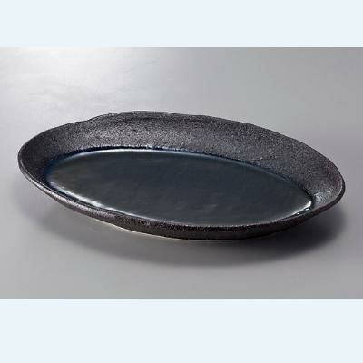 青イ月 23cm長丸皿