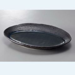 青イ月 23cm長丸皿