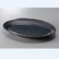 青イ月 23cm長丸皿