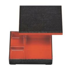 弁当箱  7寸長手固定弁当黒ケヤキ木目渕朱オヤ内朱  幅203 奥行179 高さ49