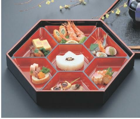 松花堂 尺2寸布目六角松花堂仕切朱天黒