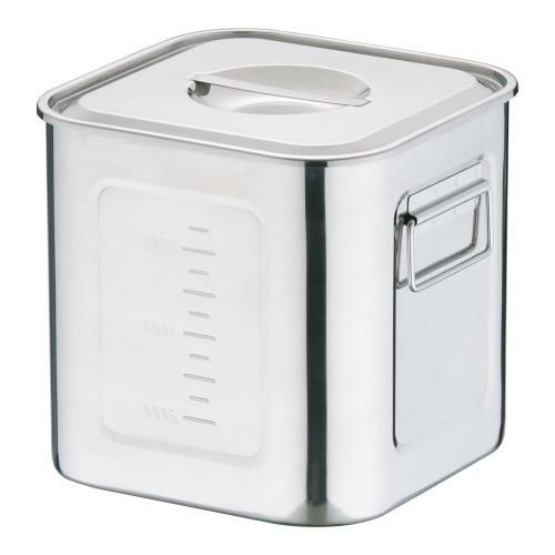 18-8深型角キッチンポット 目盛付 (手付) 21cm