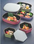 弁当箱 兼六入子弁当三色雲流上段ピンク雲流天金