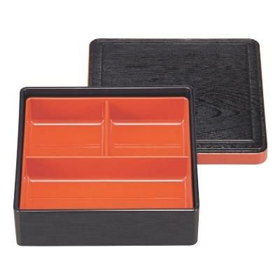 松花堂 5.5寸木目松花堂黒渕朱(仕切付)