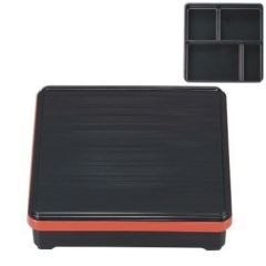 弁当箱  7寸角舞子弁当黒千筋渕朱(固定仕切)  幅210 奥行210 高さ57