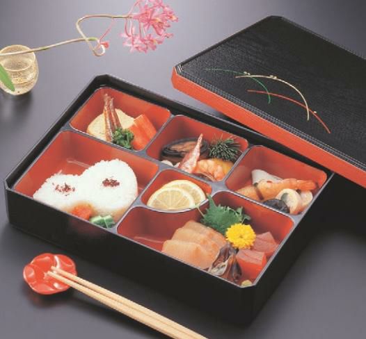 松花堂 尺0寸長手隅丸・隅切松花堂用D.X仕切朱天黒