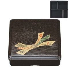 弁当箱 7寸角固定木目弁当茶パールのし(固定仕切)