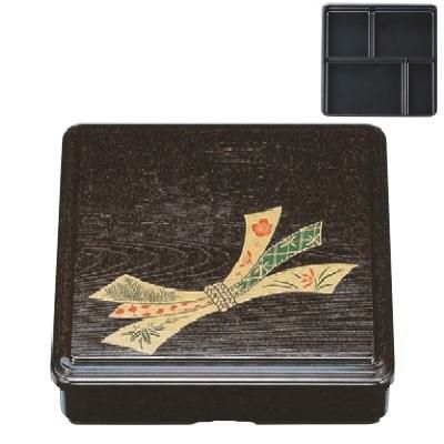 弁当箱 7寸角固定木目弁当茶パールのし(固定仕切)