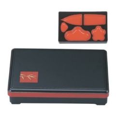 弁当箱 尺0寸長手嵯峨弁当黒に松風(仕切付)