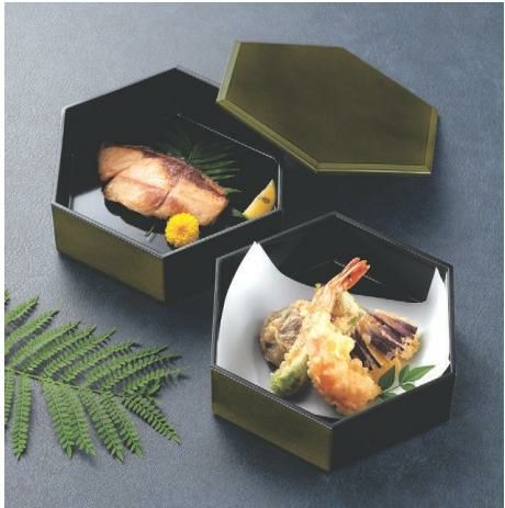 弁当箱 5.5寸六角弁当黒/グリーン塗り分け内黒塗親黒/グリーン塗り分け内黒塗