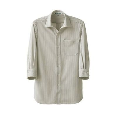 7分袖スキッパーニットシャツ（男女兼用）サイズ：SS～5L カラー：ホワイト×グレー,ホワイト×ブルー,ホワイト×ベージュ