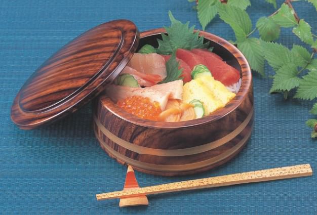 寿司桶 D.X富士型ちらし桶紫檀帯金内底黒塗