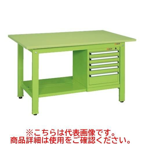 KK-59SSL5 【サカエ】【固定式】軽量作業台KKタイプ(スモールキャビネット付) 幅1500×奥行750×高さ740mm