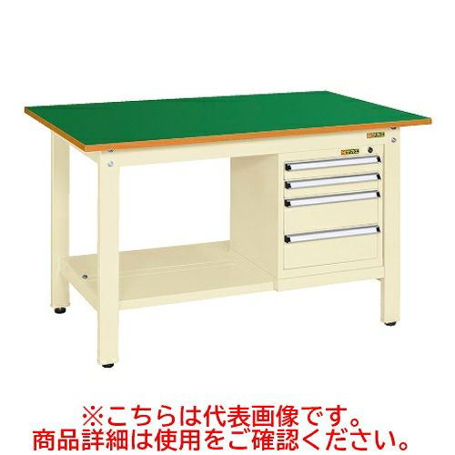 KK-49FSL4IG 【サカエ】【固定式】軽量作業台KKタイプ(スモールキャビネット付) 幅1200×奥行750×高さ740mm