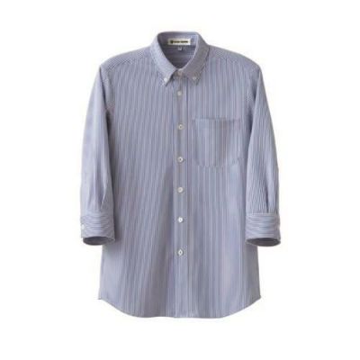 7分袖ボタンダウンニットシャツ（男女兼用）サイズ：SS～5L カラー：ホワイト×グレー,ホワイト×ブルー,ホワイト×ベージュ